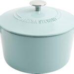MARTHA STEWART Gatwick 7 QT Enamel Cast Iron Dutch Oven Pot with Lid, Martha Blue