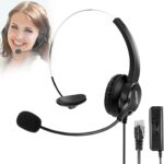AGPTEK® Hands-Free Call Center Noise Cancelling Corded Monaural Headset Headphone for Desk Telephone with 4-Pin RJ9 Crystal Head