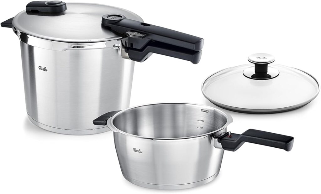 Fissler Vitaquick Premium 3 Piece Set, 3.7 Quart and 6.3 Quart Pressure Cooker with Glass Lid