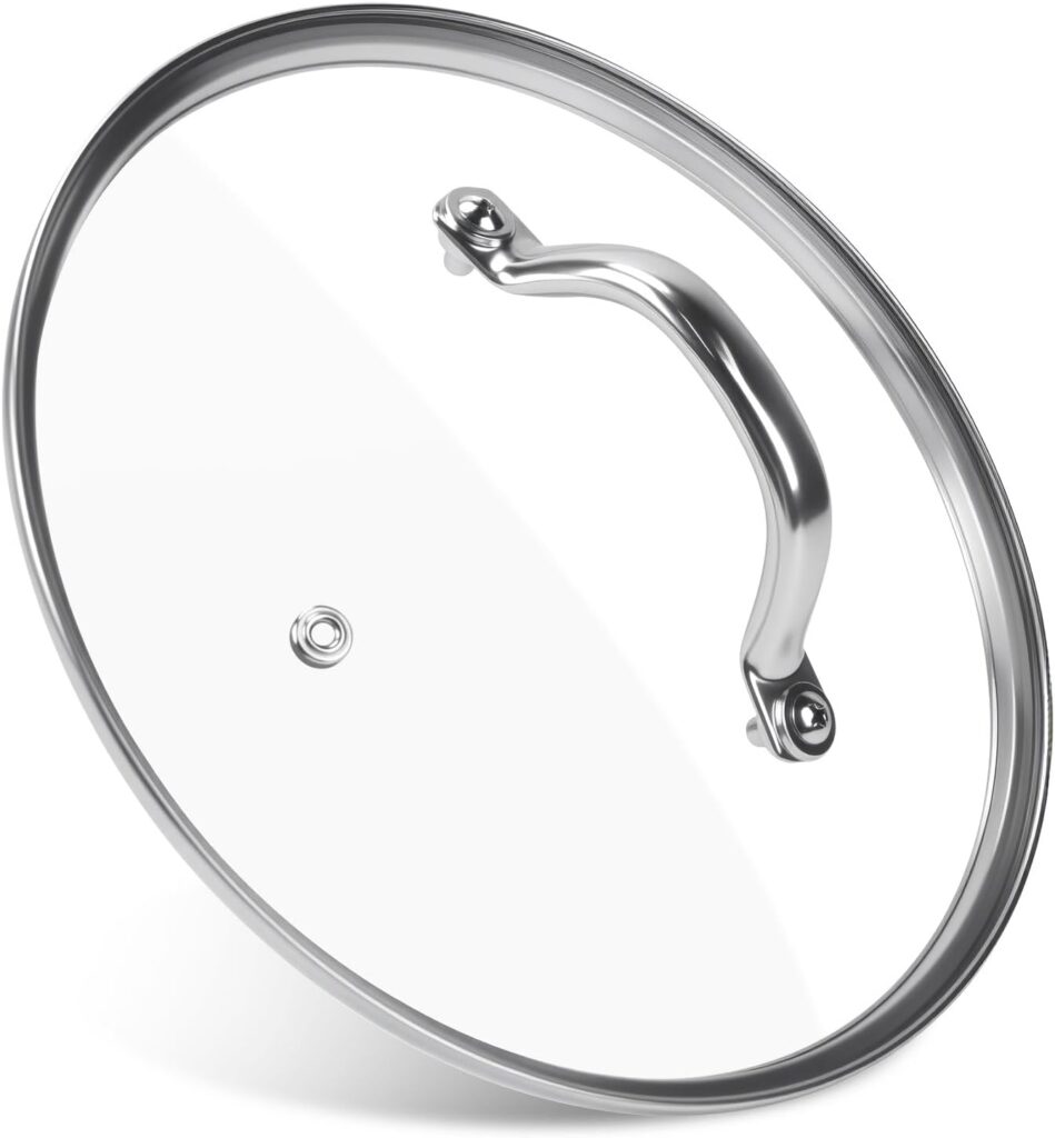 9.1 Inch Tempered Glass Lid Replacement for Instant Pot 6 Quart Pressure Cooker Inner Pot, 6 Qt Round Clear Tempered Pot Cover Accesories for Cooking, Stainless Steel Handle and Rim, 1Pack