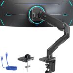 HUANUO Heavy Duty Monitor Arm for 49 inches Screens up to 35 lbs, Aluminum Ultrawide Screen Arm for Samsung Odyssey G9 and More, Fully Adjustable Monitor Stand for Desk, VESA 100x100mm, Black