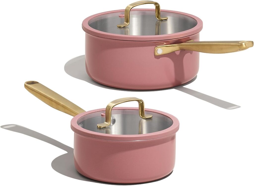 CAROTE 1.5Qt & 3.0Qt Stainless Steel Saucepan Set, Non-Toxic 3-Ply Stainless Steel Cookware Set with Lids, Small Kitchen Pots, Oven Safe, Compatible with Induction, Ceramic, Gas