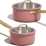 CAROTE 1.5Qt & 3.0Qt Stainless Steel Saucepan Set, Non-Toxic 3-Ply Stainless Steel Cookware Set with Lids, Small Kitchen Pots, Oven Safe, Compatible with Induction, Ceramic, Gas