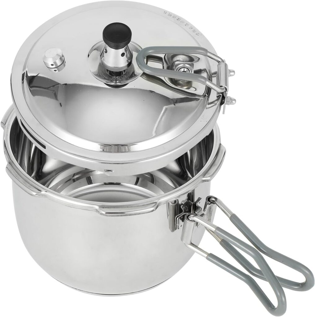 Portable Camping Pressure Cooker, 1.8 Qt Capacity, 304 Stainless Steel, Foldable Handle, Silver (2.0QT)