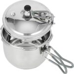 Portable Camping Pressure Cooker, 1.8 Qt Capacity, 304 Stainless Steel, Foldable Handle, Silver (2.0QT)