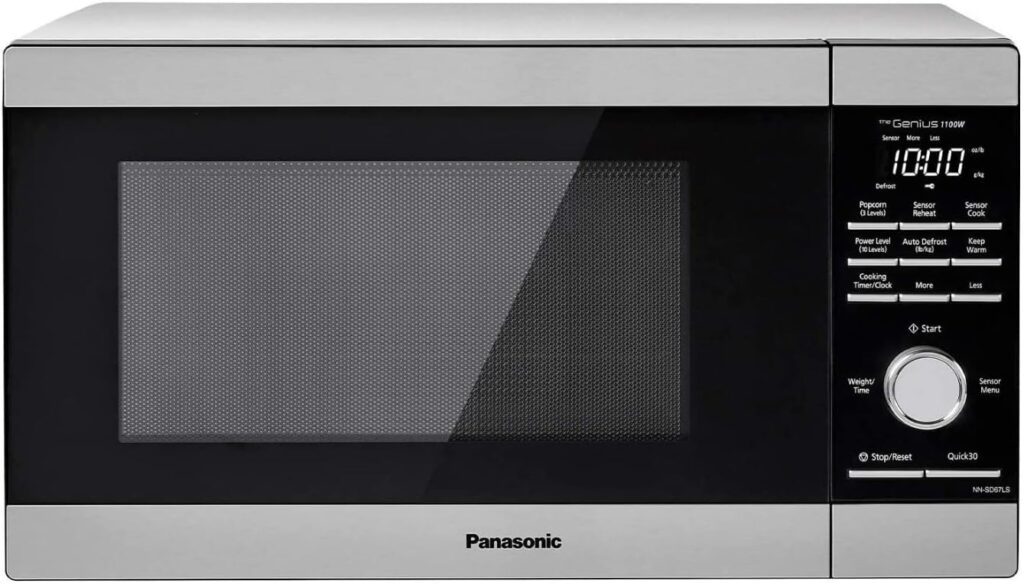 Panasonic Microwave Oven, 1.3 cu. ft. 1100W Countertop Microwave with Genius Sensor Cooking and Auto Defrost – NN-SD67LS (Stainless Steel)