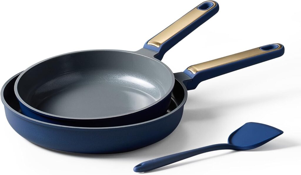 CAROTE 9.5” and 11” Nonstick Ceramic Frying Pan Skillet, Non Stick Skillet with Heat Resistant Handle, Healthy & PFOA/PFAS Free, Induction-Compatible,Dishwasher Safe & Includes Silicone spatula,Blue