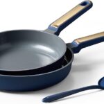 CAROTE 9.5” and 11” Nonstick Ceramic Frying Pan Skillet, Non Stick Skillet with Heat Resistant Handle, Healthy & PFOA/PFAS Free, Induction-Compatible,Dishwasher Safe & Includes Silicone spatula,Blue