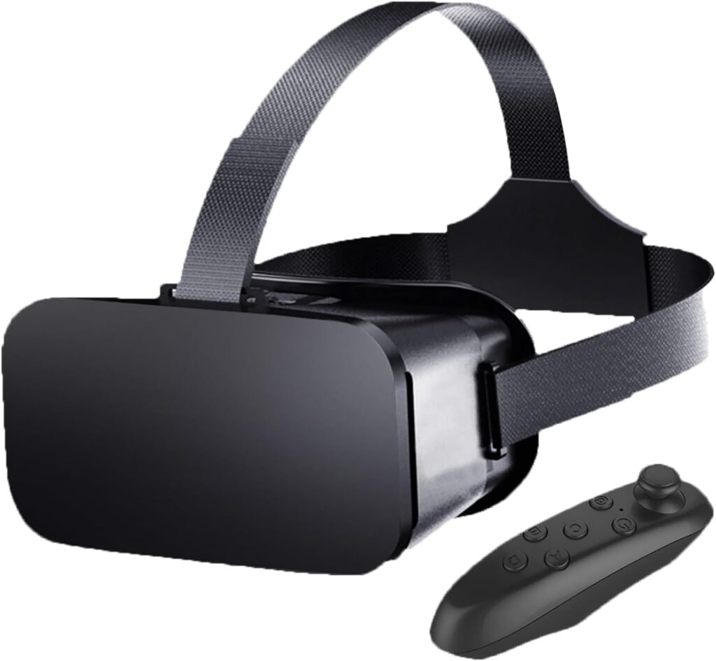 VR Headset for Phone with Controller, Anti-Blue Lens PD & Fl Adjustable Virtual Reality Goggles Set for Kids and Adults, Compatible with iPhone 16/15/14/13/12 Samsung Android 4.5-6.7″