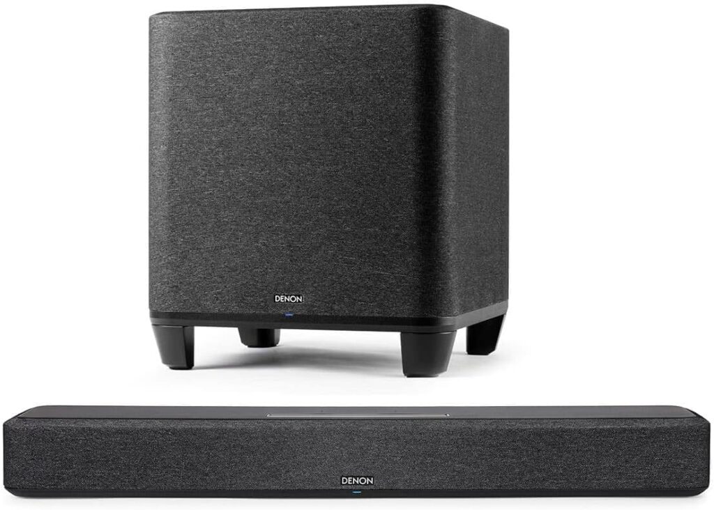 Denon Home Sound Bar 550 with Dolby Atmos and HEOS Built-in Home Wireless 8″ Subwoofer with HEOS