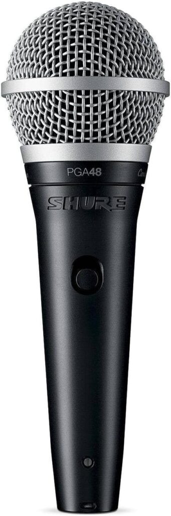 Shure PGA48 Dynamic Microphone – Handheld Mic for Vocals with Cardioid Pick-up Pattern, Discrete On/Off Switch, 3-pin XLR Connector, 15′ XLR-to-XLR Cable, Stand Adapter and Zipper Pouch (PGA48-XLR)
