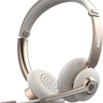 Bluetooth Headset with Microphone, Wireless Headphones with Noise Cancelling Mic, 26hrs talktime, On Ear Headphones with Mic Mute for Mac/Laptop/Zoom/Teams/Call Center/Office/Home Gold