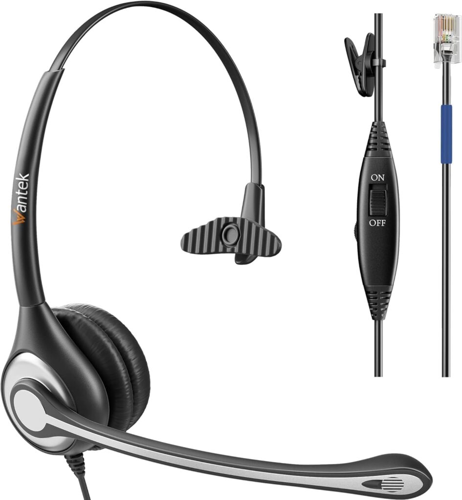 Wantek Cisco Phone Headset with Microphone Noise Cancelling & Mute Switch, RJ9 Telephone Headsets Compatible with Cisco Office Landline Phones 6851 6945 7841 7861 7942 7945 7961 7962 7965 8811 8841