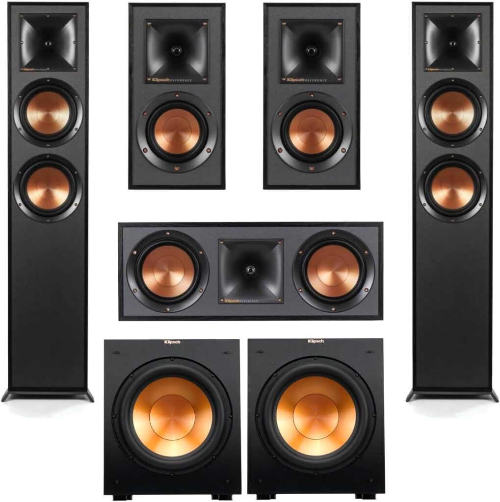 Klipsch Reference Series 5.2 Home Theater Pack with R-625FA Floorstanding Speakers, R-52C Center Channel Speaker, R-41M Bookshelf Speakers and R-12SW Subwoofers, Black