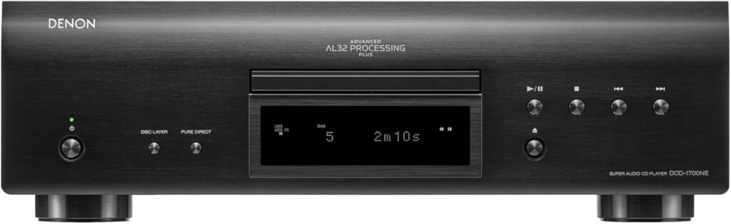 Denon DCD-1700NE CD/SACD Player, Ultra-Precision 192 kHz/32 Bit D/A Converter, Vibration-Resistant Design, Supports DSD, FLAC, and WAV Files, Pure Direct Mode, 2 Digital Audio Outputs, Black