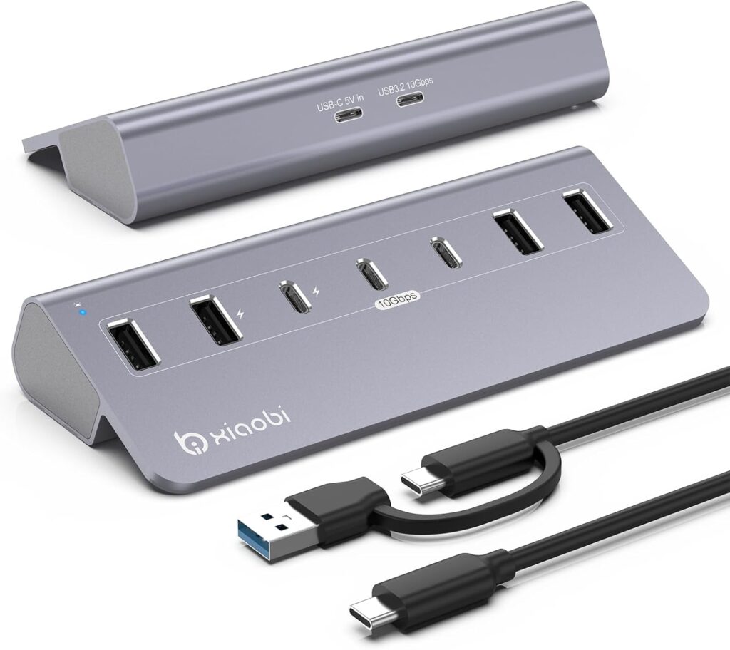 USB C Hub,Powered USB Hub with 5V 3A Power Adapter, 10Gbps USB Splitter with 4 USB-A and 3 USB-C Ports, 7-Port Type C Multiport Adapter for MacBook Air/Pro, iPhone 16/15, Laptop and More