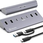 USB C Hub,Powered USB Hub with 5V 3A Power Adapter, 10Gbps USB Splitter with 4 USB-A and 3 USB-C Ports, 7-Port Type C Multiport Adapter for MacBook Air/Pro, iPhone 16/15, Laptop and More