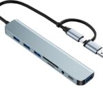 USB C/USB Hub Multiport Adapter,USB 3.0 Hub Aluminum 8 in 1 USB Splitter with SD/TF Card Reader,1 x USB 3.0, 3 x USB 2.0, 1 x USB C,and 3.5mm Audio Output for MacBook Pro Air,iPad Pro,Laptop