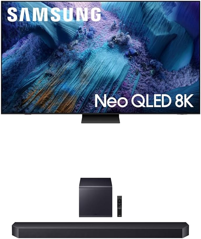Samsung 65-Inch Class Neo QLED QN990F 8K Mini LED Smart TV (2025 Model) NQ8 AI Gen3 Processor, 8K AI Upscaling Pro + Samsung Q-Series Soundbar HW-Q900F 7.1.2 ch Subwoofer (2025 Model)