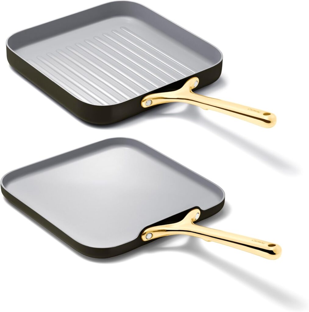 Caraway Griddle Pan & Grill Pan Duo – Non-Stick Ceramic Coated – Non Toxic, PTFE & PFOA Free – Oven Safe & Compatible with All Stovetops – Black