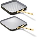 Caraway Griddle Pan & Grill Pan Duo – Non-Stick Ceramic Coated – Non Toxic, PTFE & PFOA Free – Oven Safe & Compatible with All Stovetops – Black