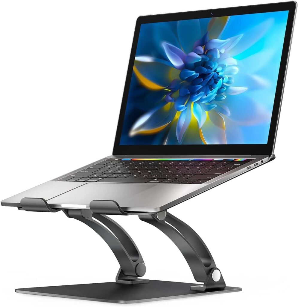 Nulaxy Fully Adjustable Laptop Stand for Desk, Dual Foldable Aluminum Computer Riser with Heat-Vent, Ergonomic Notebook Holder Portable Office Accessories Compatible with All 10-17″ Laptops, Black