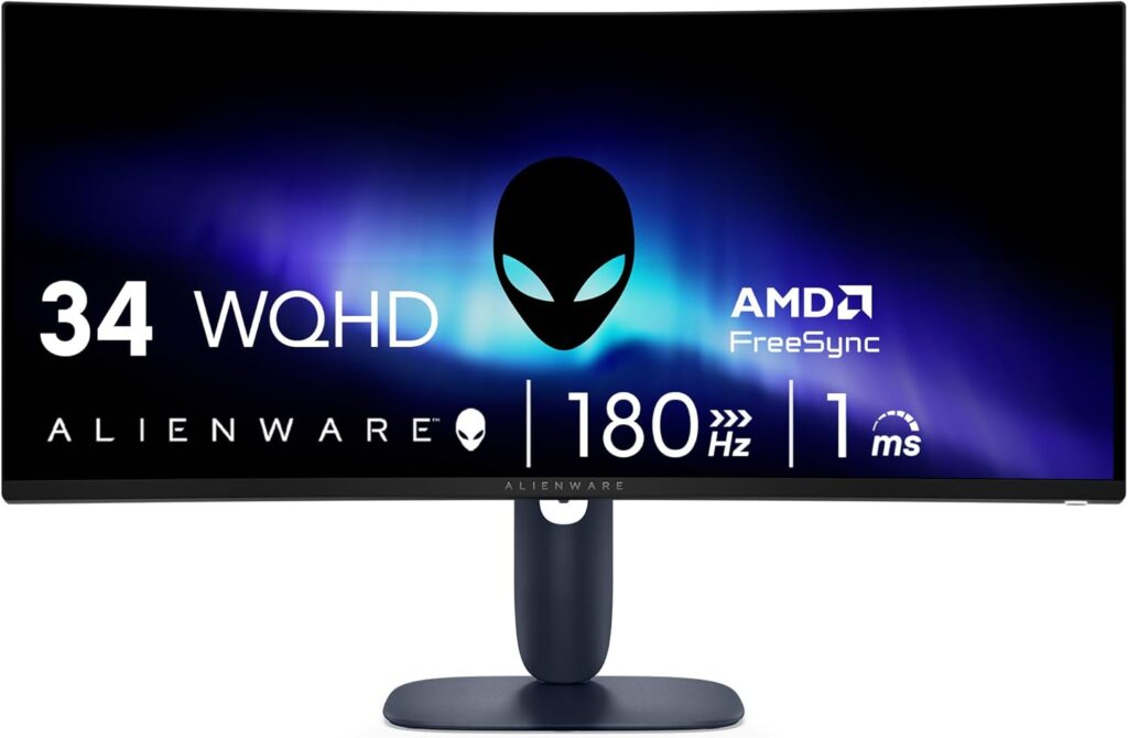 Alienware 34 Curved Gaming Monitor – AW3425DWM – 34-inch WQHD 180Hz 1ms Display, 1500R, AMD FreeSync Premium, VESA AdaptiveSync.