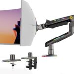 NB Gaming Monitor Arm for Screen up to 60 inches, Holds 44 lbs(20 kg), VESA 75/100, RGB Light, Heavy Duty Monitor Stand, Aluminum Ultrawide Screen Mount Height Angle Adjustable Grey Black
