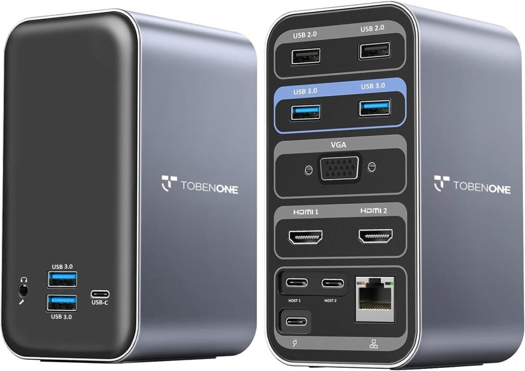 MacBook Pro Docking Station Dual Monitor with 2 4k HDMI Display,15 in 2 USB C Docking Station for MacBook with 2 HDMI, VGA, PD3.0, 7 USB Ports, RJ45 Ethernet & 3.5mm Audio