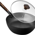 Frying Pan with Lid Skillet Nonstick 10 inch Carbon Steel Wok Pan Woks and Stir Fry Pans for Electric,Induction and Gas Stoves