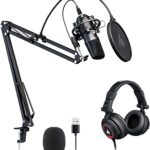 MAONO Microphone with Studio Headphone Set 192kHz/24bit Vocal Condenser Cardioid Podcast Mic Compatible with Mac and Windows, YouTube, Gaming, Live Streaming, Voice-Over (AU-A04H)