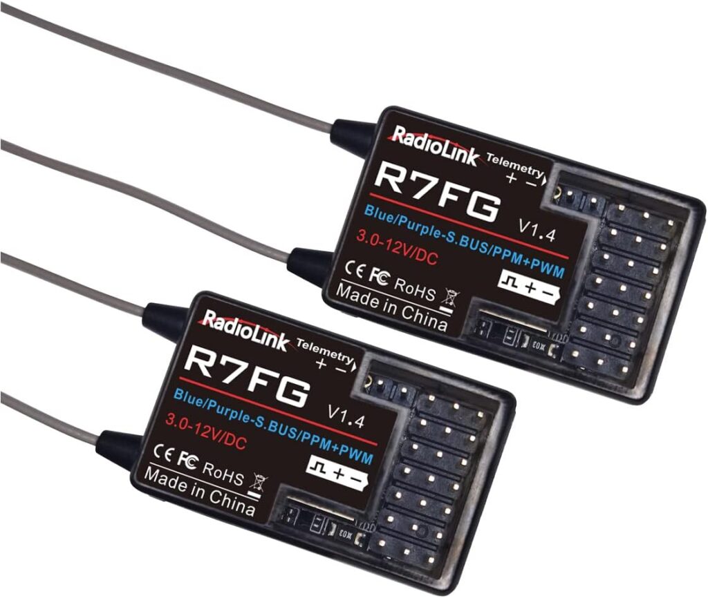 Radiolink R7FG 7 Channel Gyro Receiver 2.4GHz Integrated Telemetry Long Range Control for RC Car Boat Compatible Radiolink Transmitter RC6GS V3/RC6GS V2/RC6GS/RC4GS V3/RC4GS V2/RC4GS(2 Pcs)