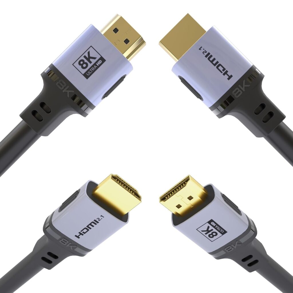 HDMI 2.1 Cable 2-Pack 48Gbps 8K@60Hz 4K Ultra High Speed Cords(7680×4320, 4K@120Hz) eARC HDR10 HDCP 2.2 & 2.3 3D, Compatible for PS5/PS4/X-Box/Roku TV/HDTV/Blu-ray/LG(1M)