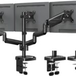 MOUNTUP Triple Monitor Mount, Three Monitor Desk Mount for Max 27 inch Computer Screens, Triple Monitors Stand with Gas Spring, Monitors Arm with Swivel, Tilt, Rotation, Each Arm Holds 4.4-19.8 lbs