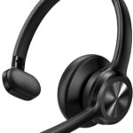 TECKNET Wireless Headset with Mic for Work – V5.2 Bluetooth Trucker Headset with AI Noise Cancelling Microphone, Mute Button, 60H Working Time, On-Ear Headphones for Call Center, Office, Drivers