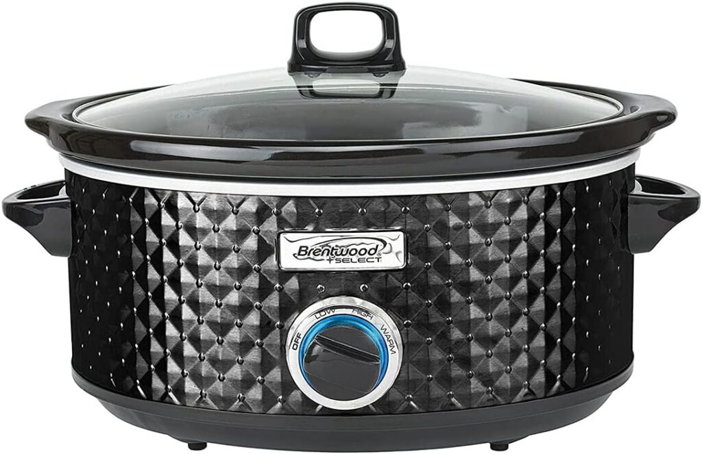 Brentwood SC-136BK 190W 3.5 Quart Adjustable Temperature Dishwasher Safe Kitchen Slow Cooker Pot with Clear Glass Lid, Diamond Black