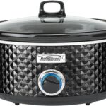Brentwood SC-136BK 190W 3.5 Quart Adjustable Temperature Dishwasher Safe Kitchen Slow Cooker Pot with Clear Glass Lid, Diamond Black