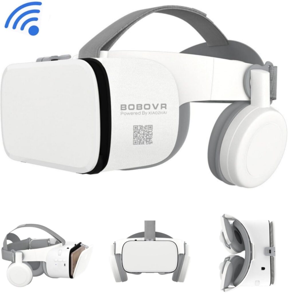 VR Headset, Virtual Reality Glasses for Adults and Kids Play 3D Movies Video Games VR Goggles w/Bluetooth Foldable Headphones Compatible with iPhone 16 15 14 13 12 Pro Samsung Galaxy S22 S21 etc