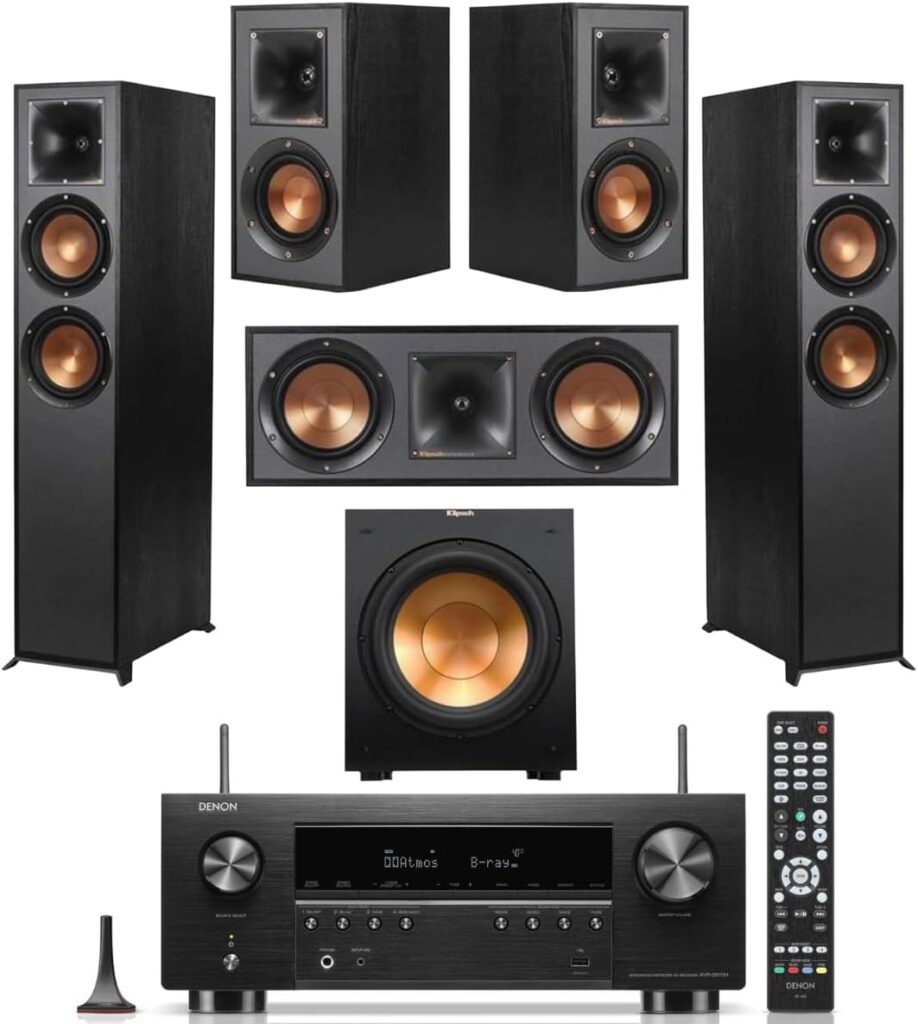 Klipsch Reference 5.2 Home Theater System, Bundle w/ 2X R-26FA Floorstanding Speaker, R-25C Center Speaker, R-41M Bookshelf, R-12SW Subwoofer & Denon AVR-S970H 7.2-Channel Receiver