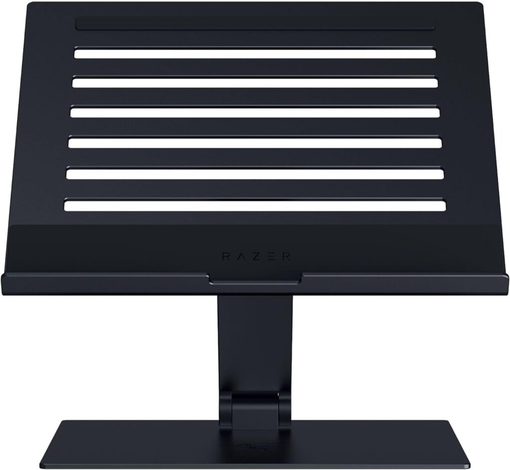 Razer Adjustable Laptop Stand: Supports Phones, Tablets, Laptops, Macbooks up to 18″ – Adjust Height and Tilt – Durable Aluminum Construction – Vented Design – Foldable for Storage & Travel – Black