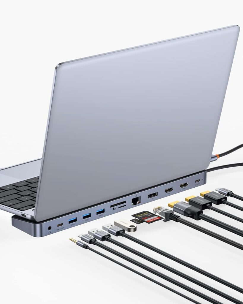 Baseus Laptop Docking Station, 4K Multitasking Docking Station with 2 HDMI+DP, PD, 3 USB-A, RJ45, Audio, TF/SD Card Reader, USB Hub Compatible for MacBook/Dell/HP/Surface/Lenovo