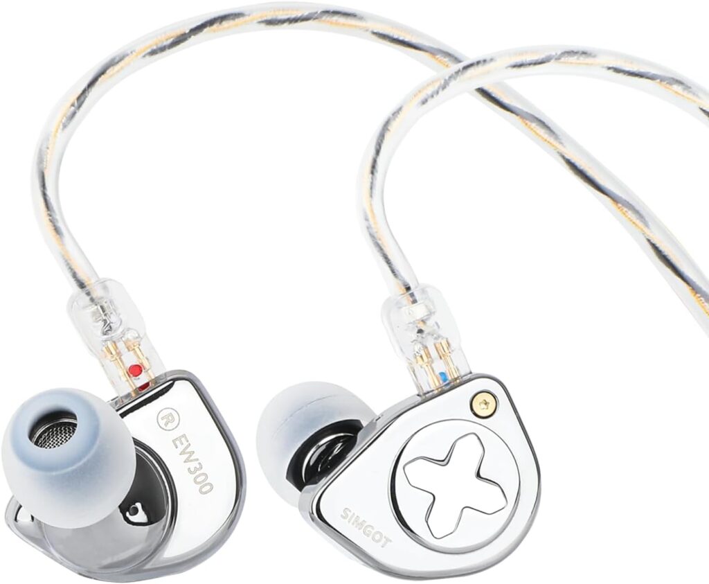 Linsoul SIMGOT EW300 1DD+1Planar+1PZT Hybrid Driver in Ear Monitor, Wired Earbuds IEM, Gaming Earbuds with Detachable Nozzles, Silver-Plated OFC IEM Cable for Audiophile Musician (Standard Edition)