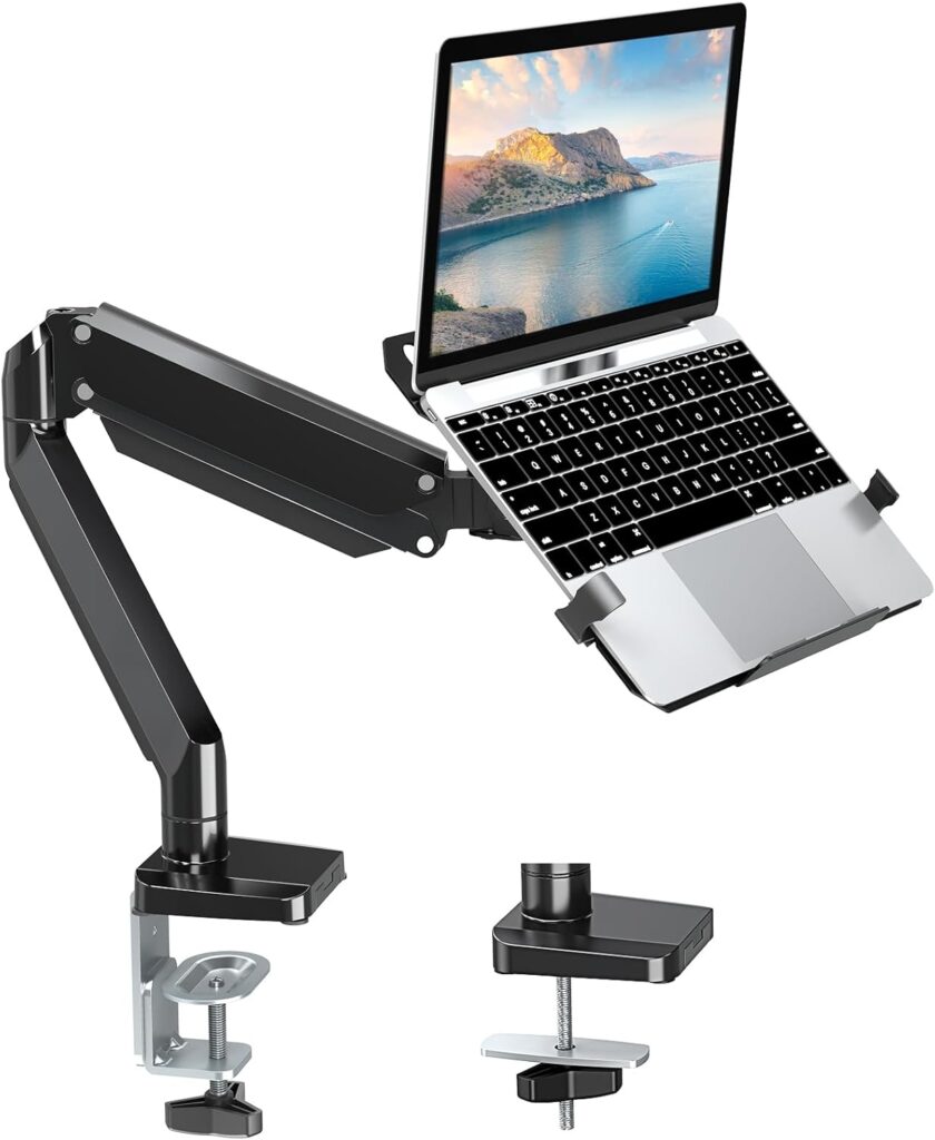 MOUNT PRO Laptop Arm Mount for Desk, 2 in 1 Function Monitor Laptop Stand, Fits Max 17″ Notebook and 32″ Computer Screen, Aluminum Single Monitor Holder with Adjustable Tray, Holds up to 19.8lbs