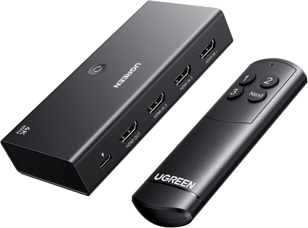 UGREEN HDMI Switch 3 in 1 Out 4K@60Hz, HDMI Splitter with Remote Supports HDR10+ CEC HDCP2.2 Compatible with Nintendo Switch PS5/4/3 Xbox Roku TV Fire Stick Blu-Ray Player