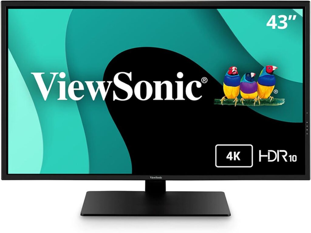 ViewSonic VX4381-4K 43 Inch Ultra HD MVA 4K Monitor Widescreen with HDR10 Support, Eye Care, HDMI, USB, DisplayPort for Home and Office, Black