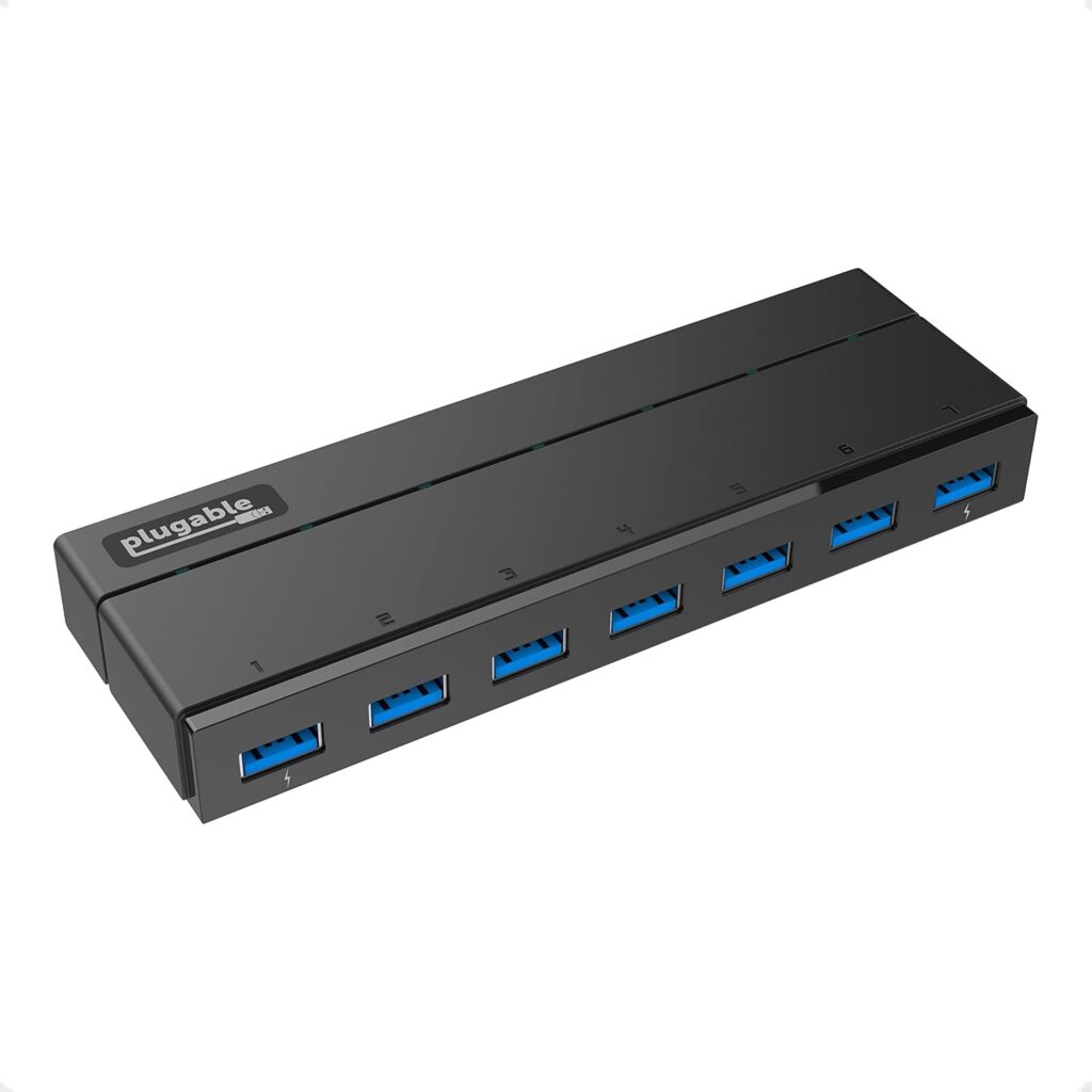 Plugable 7-Port USB 3.0 Hub with 36W Power Adapter – Driverless – Effortlessly Connect Devices and Transfer Data at High Speeds
