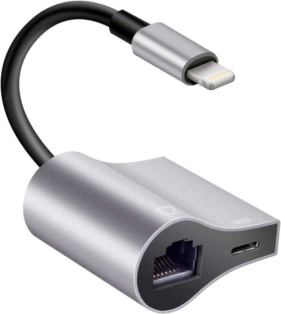 Lightning to RJ45 Ethernet Adapter Network Adapter, Support 10/100Mbps Ethernet Network, with Lightning Charge Port, Compatible with iPhone 14 13 12 11/iPad