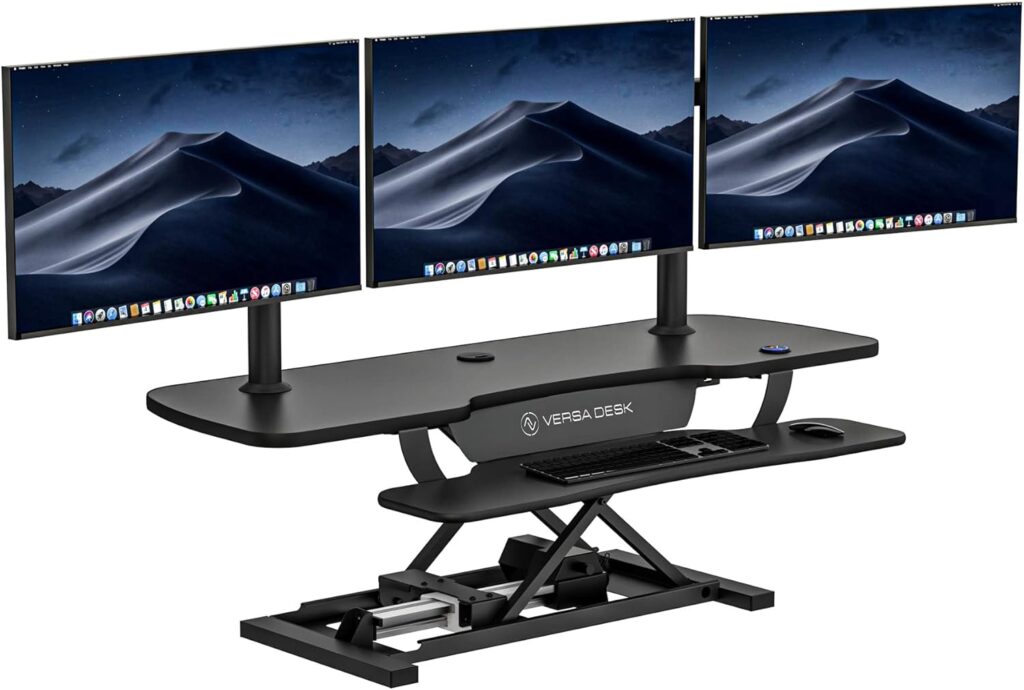 VERSADESK Electric Standing Desk Converter, 48 Inch PowerPro Height-Adjustable Sit Stand Desktop Riser, Keyboard Tray, USB Charging Port, 48″ W X 24″ D, Black