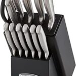 Farberware Self-Sharpening 13-Piece Knife Block Set with EdgeKeeper Technology, High Carbon-Stainless Steel Kitchen Knives, Razor-Sharp Knife Set with Wood Block, Black