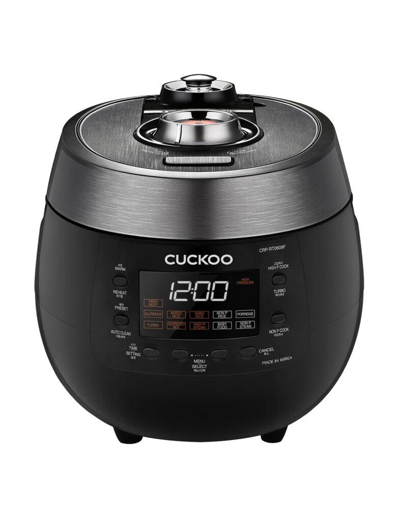 CUCKOO Twin Pressure Rice Cooker 6-Cup Uncooked / 12-Cup Cooked with Nonstick Inner Pot, Versatile Rice Maker & Warmer with 14 Menu Options, Voice Guide, Auto Clean, Black (CRP-RT0609FB)